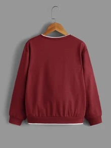 SHEIN Boys Patched Detail 2 In 1 Pullover - Burgundy - View 2
