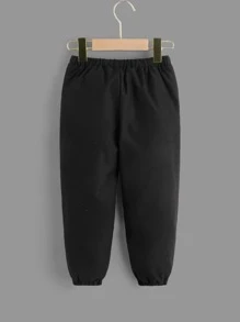 SHEIN Young Boy Drawstring Waist Teddy Lined Pants - Black - View 2