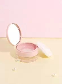 1pc Empty Loose Powder Container With Puff, Plastic Loose Face Powder Compact Case Cosmetic, Refillable Powder Puff Box Loose Powder Box With Sifter - Baby Pink - View 1