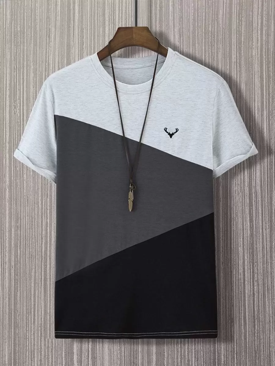 Manfinity Homme Men Colourblock Antler Embroidery Tee Without Necklace - Multicolor - View 1