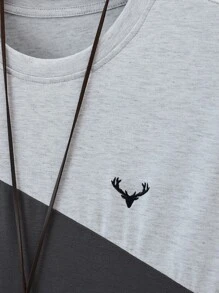 Manfinity Homme Men Colourblock Antler Embroidery Tee Without Necklace - Multicolor - View 3