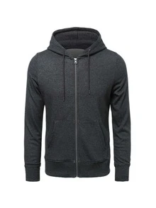 Men Zip Up Drawstring Hooded Sports Sweatshirt - Dark Grey - View 3