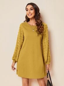 SHEIN Clasi Swiss Dot Side Solid Dress - Ginger - View 1