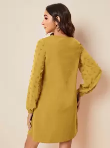 SHEIN Clasi Swiss Dot Side Solid Dress - Ginger - View 2