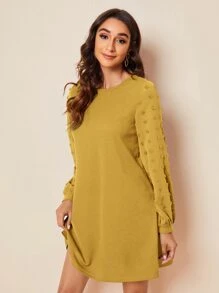 SHEIN Clasi Swiss Dot Side Solid Dress - Ginger - View 3