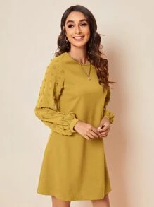 SHEIN Clasi Swiss Dot Side Solid Dress - Ginger - View 5