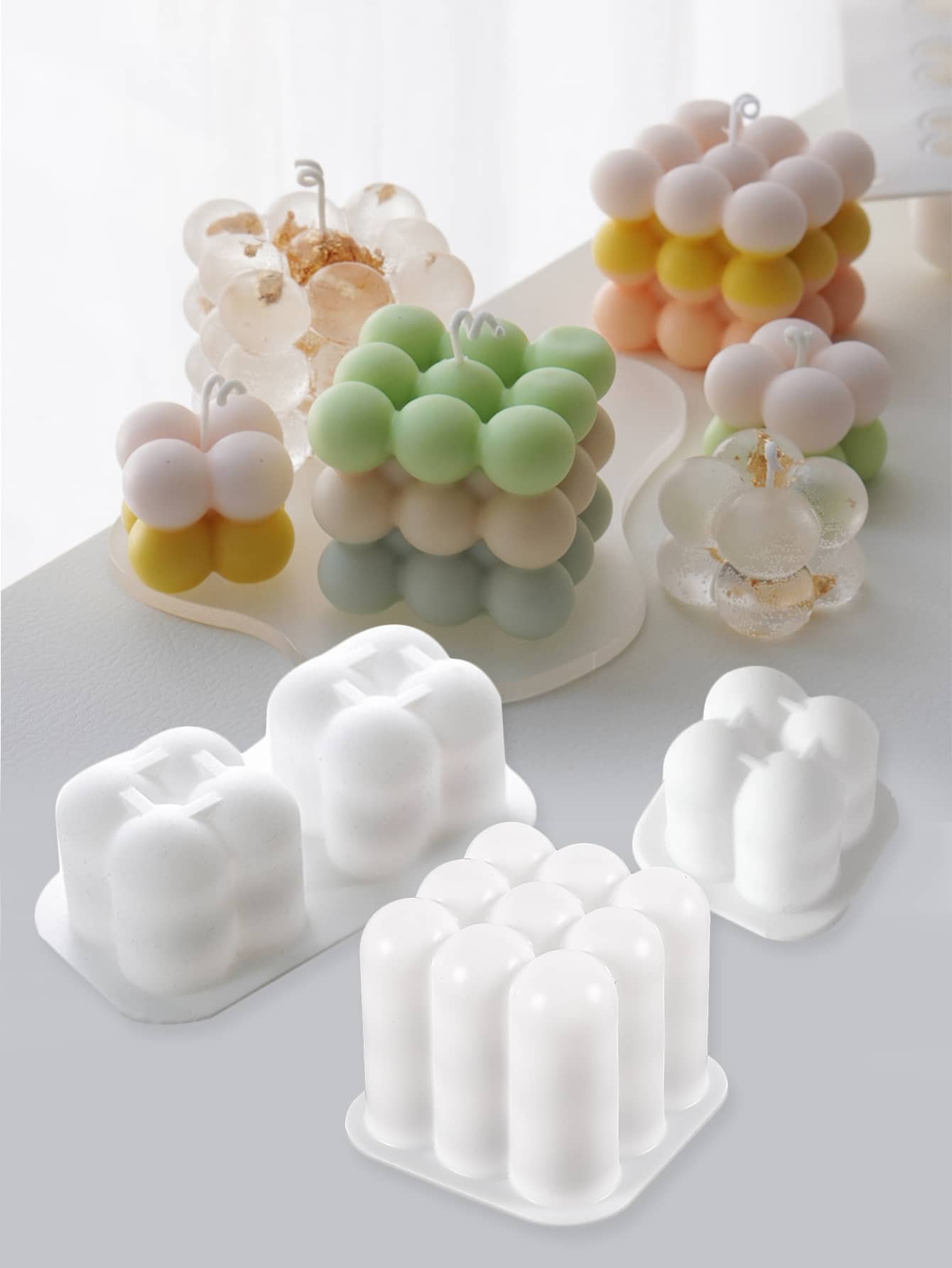 1pc Geometric Silicone Mold, Cube Shaped Candle Silicone Mold, White