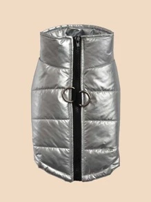 1件銀色防水寵物外套,具有金箔印花風格 - 銀色 - 查看 2