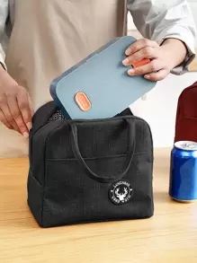 1pc Elk & Letter Patch Decor Lunch Bag - Black - View 1