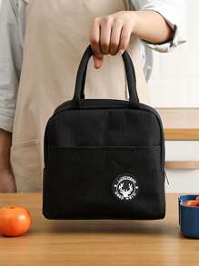 1pc Elk & Letter Patch Decor Lunch Bag - Black - View 2