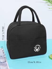1pc Elk & Letter Patch Decor Lunch Bag - Black - View 4