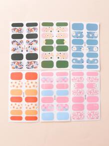 6sheets Floral Print Nail Art Sticker & 3pcs Nail File Nail Stickers DIY - Multicolor - View 3