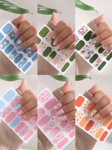 6sheets Floral Print Nail Art Sticker & 3pcs Nail File Nail Stickers DIY - Multicolor - View 1