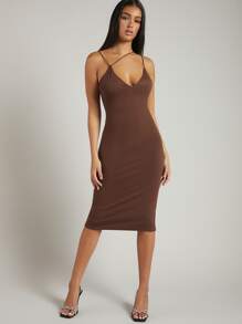 Solid Bodycon Dress - Chocolate Brown - View 5