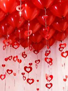 1 套全息心形花环，红色花环挂绳心形，情人节装饰，适用于家庭结婚周年派对装饰 - 紅色 - 查看 1