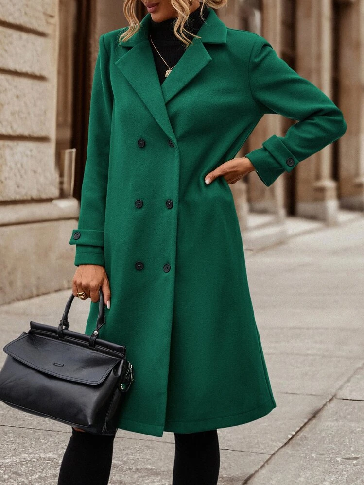 SHEIN ChicEase Dubbel Knapp Enkel Elegant Kvinnor Ytterkappor - Mörk Grön - Visa 4
