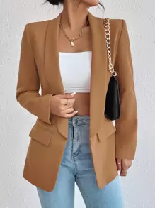 Chiquease Solid Shawl Collar Blazer Fall Cloth For Women - Brown - View 5