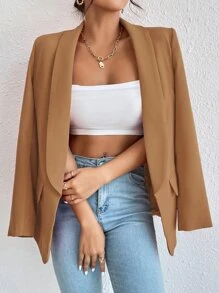 Chiquease Solid Shawl Collar Blazer Fall Cloth For Women - Brown - View 6