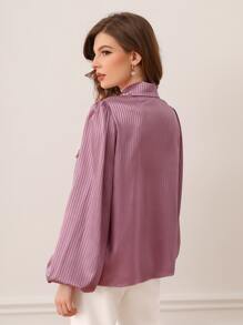 Modelyn Striped Jacquard Pearls Button Front Blouse - Mauve Purple - View 2
