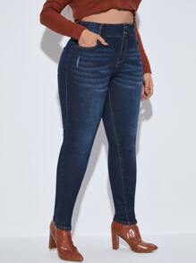 SHEIN SXY Plus Skinny Jeans - Dark Wash - View 3