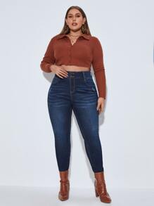 SHEIN SXY Plus Skinny Jeans - Dark Wash - View 5