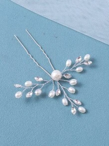 2入組鑲嵌水晶及人造珍珠裝飾的簡約婚禮髮夾 波希米亞風格