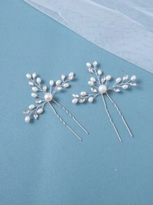 2入組鑲嵌水晶及人造珍珠裝飾的簡約婚禮髮夾 波希米亞風格