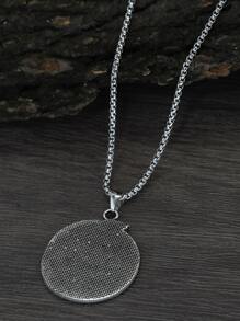時尚流行男士樹形細節圓形吊墜項鍊合金，適合珠寶禮物和時尚外觀 - 復古銀色 - 查看 2