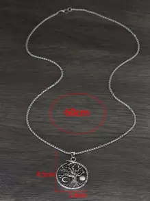 時尚流行男士樹形細節圓形吊墜項鍊合金，適合珠寶禮物和時尚外觀 - 復古銀色 - 查看 7