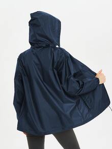 Rompevientos con cremallera bajo con cordón con capucha - Azul Marino - Ver 2