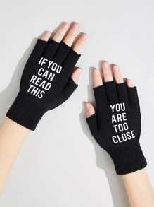 1 双女士纯色钩针编织半指手套，时尚配饰，适合日常穿着且保暖 - 黑色 - 查看 3