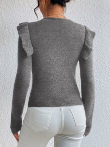 SHEIN Privé Jersey con cuenta con perla ribete con fruncido - Gris - Ver 2