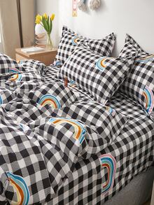 Buffalo Plaid & Rainbow Print Duvet Cover Set Without Filler - Multicolor - View 2