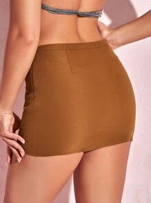 SHEIN BAE Váy nữ Ren lên Dây kéo Thùa khuyết màu trơn Gợi cảm - màu nâu - Xem 2