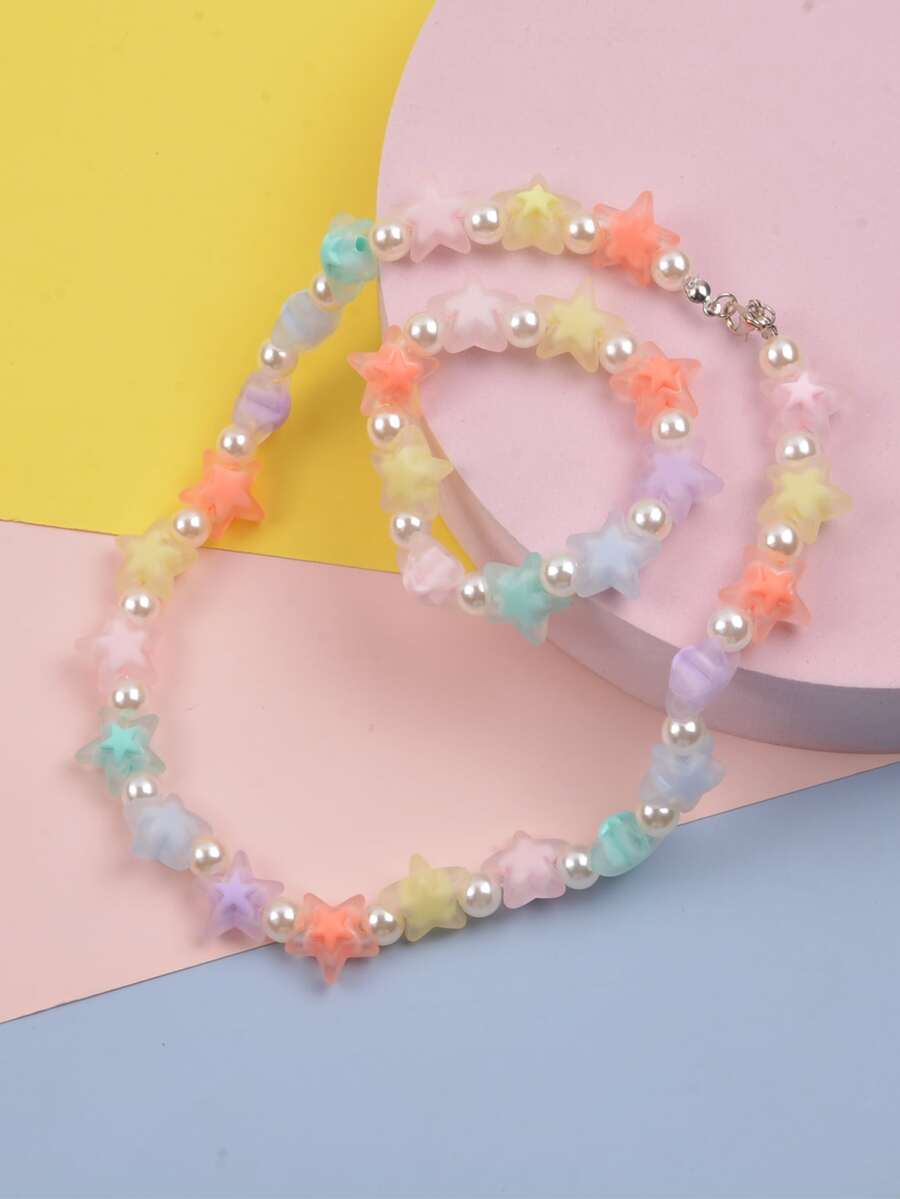 2pcs Girls Star & Faux Pearl Decor Jewelry Set - Multicolor - View 1