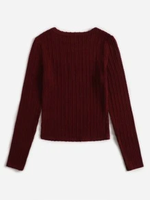 SHEIN 青少年女孩素色合身T恤 - 紫紅色 - 查看 2