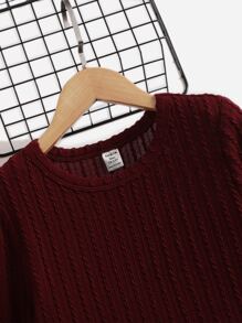 SHEIN 青少年女孩素色合身T恤 - 紫紅色 - 查看 3