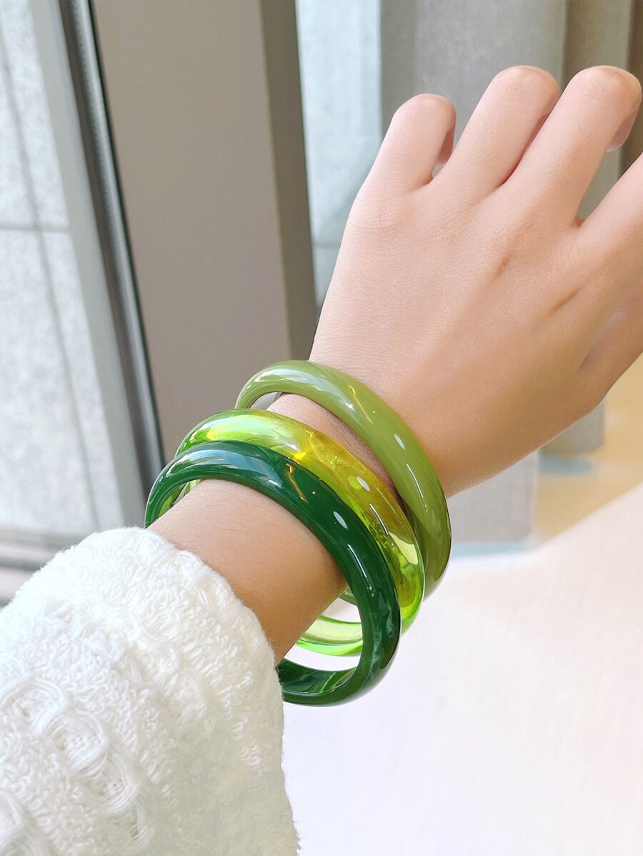 3pcs/Set Fashionable Green Bracelet Set, Mixed Color Acrylic Bangle Bracelets, Vintage Chic Bohemian Elegant Cuff Bracelets For Women, Unique Design Luxury Party Jewelry Gift - Multicolor - View 1