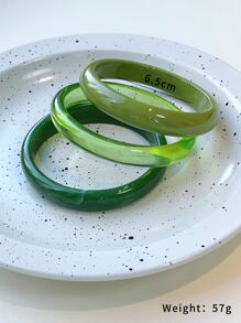 3pcs/Set Fashionable Green Bracelet Set, Mixed Color Acrylic Bangle Bracelets, Vintage Chic Bohemian Elegant Cuff Bracelets For Women, Unique Design Luxury Party Jewelry Gift - Multicolor - View 3