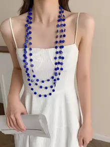 珠子裝飾多層次項鍊 - 寶藍色 - 查看 1