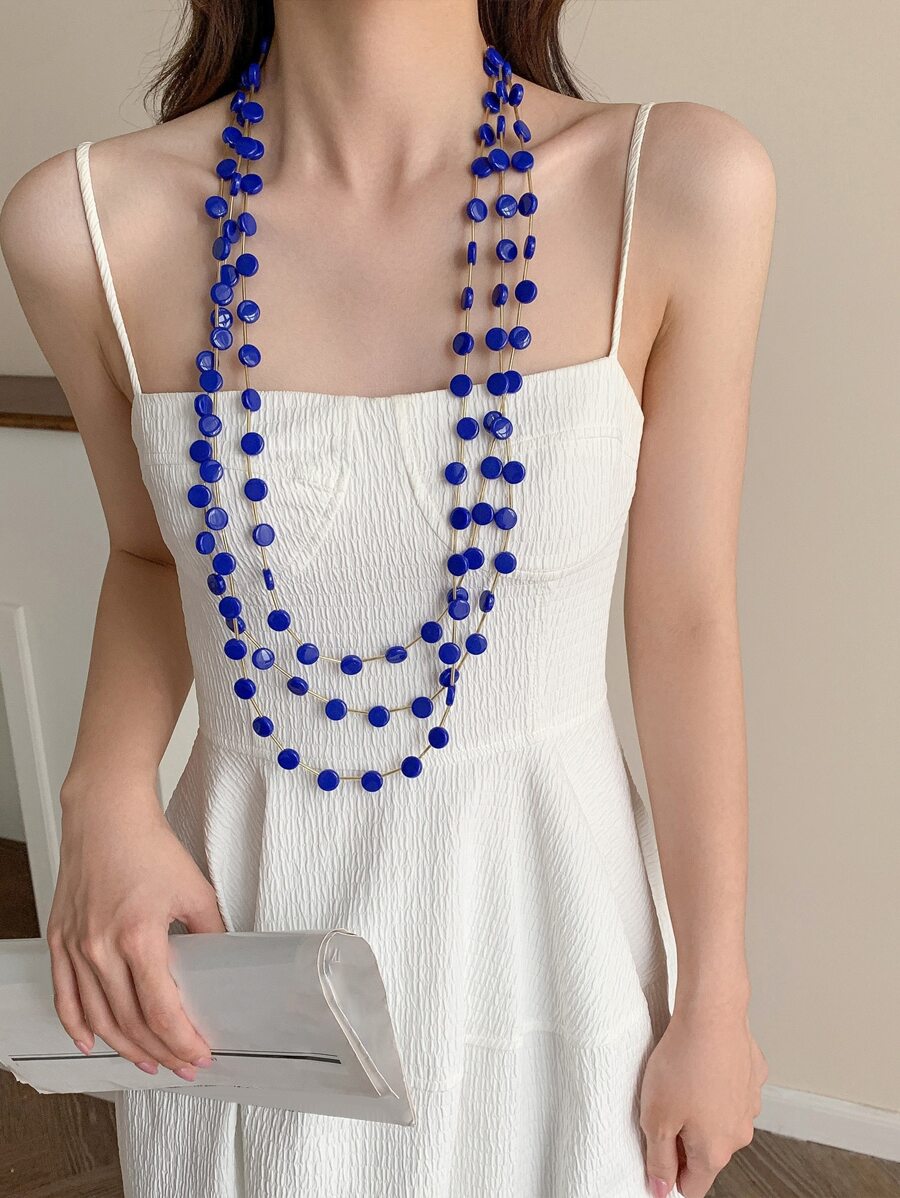 珠子裝飾多層次項鍊 - 寶藍色 - 查看 1
