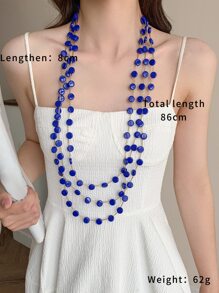 珠子裝飾多層次項鍊 - 寶藍色 - 查看 3