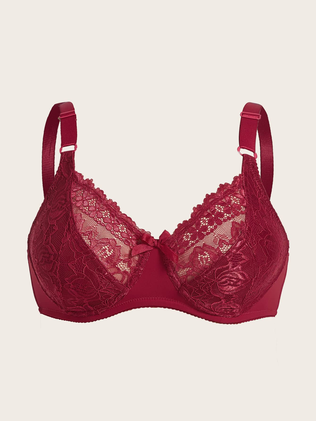 Sujetador con encaje en contraste con diseño de lazo con aro - Burdeos - Ver 1
