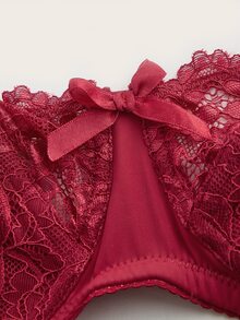 Sujetador con encaje en contraste con diseño de lazo con aro - Burdeos - Ver 3