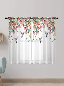 Bird & Floral Print Single Panel Sheer Curtain - Multicolor - View 5