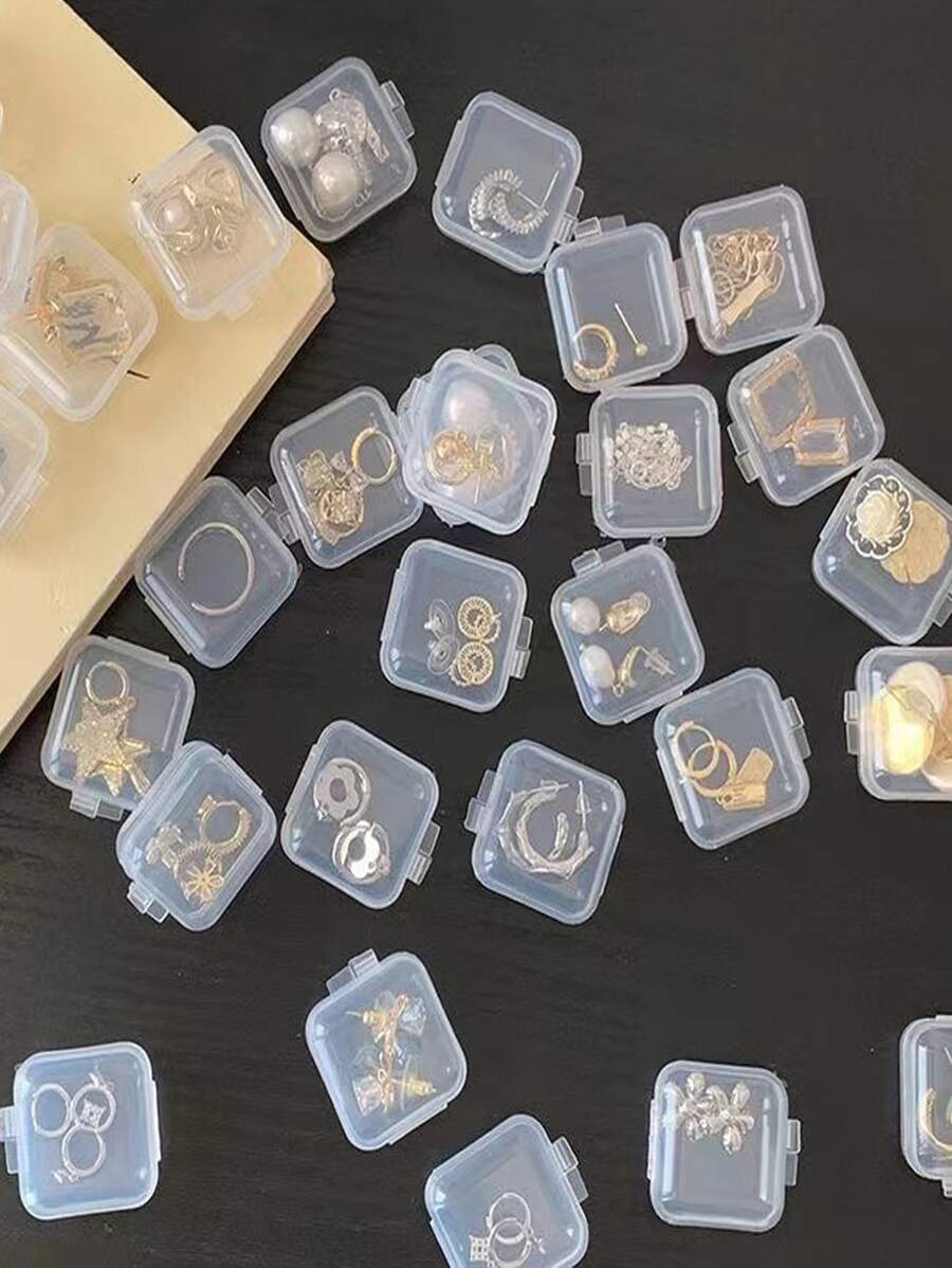 10 piezas Cajas de almacenamiento transparentes para joyas para escritorio doméstico - Blanco - Ver 1