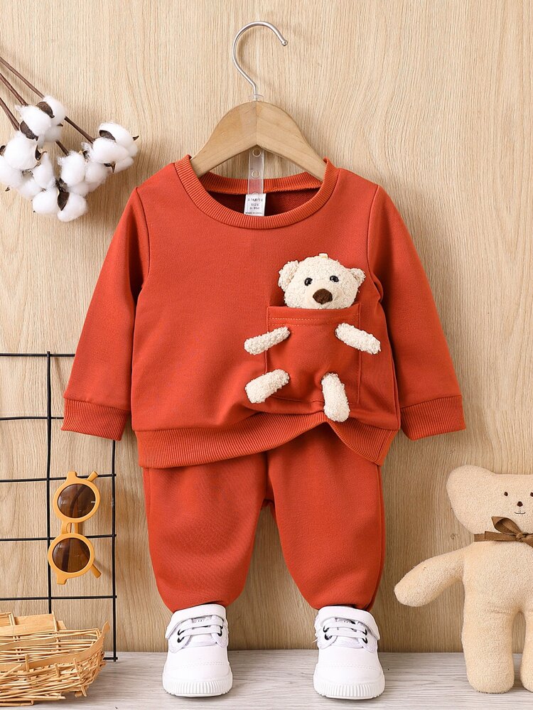 Baby Boy Bear Doll Detail Sweatshirt & Sweatpants