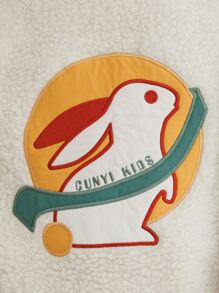 Chicas Pullover teddy con letra & con estampado de conejo de hombros caídos con forro térmico - Blanco - Ver 5