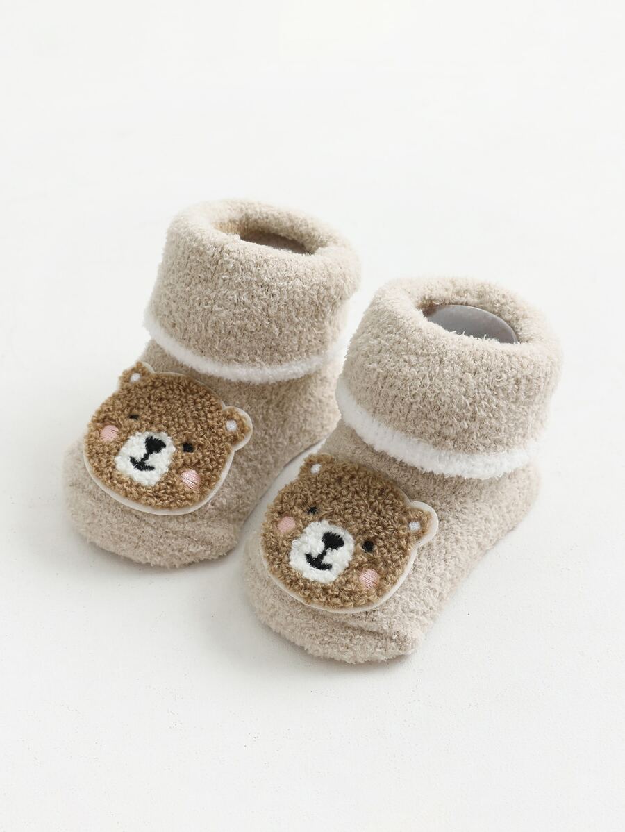 1pair Baby Bear Print Socks - Khaki - View 1