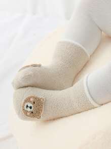 1pair Baby Bear Print Socks - Khaki - View 2
